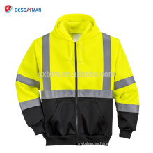 Venta caliente de alta visibilidad clase 3 Hi-Vis sudadera con cremallera completa fondo negro con capucha